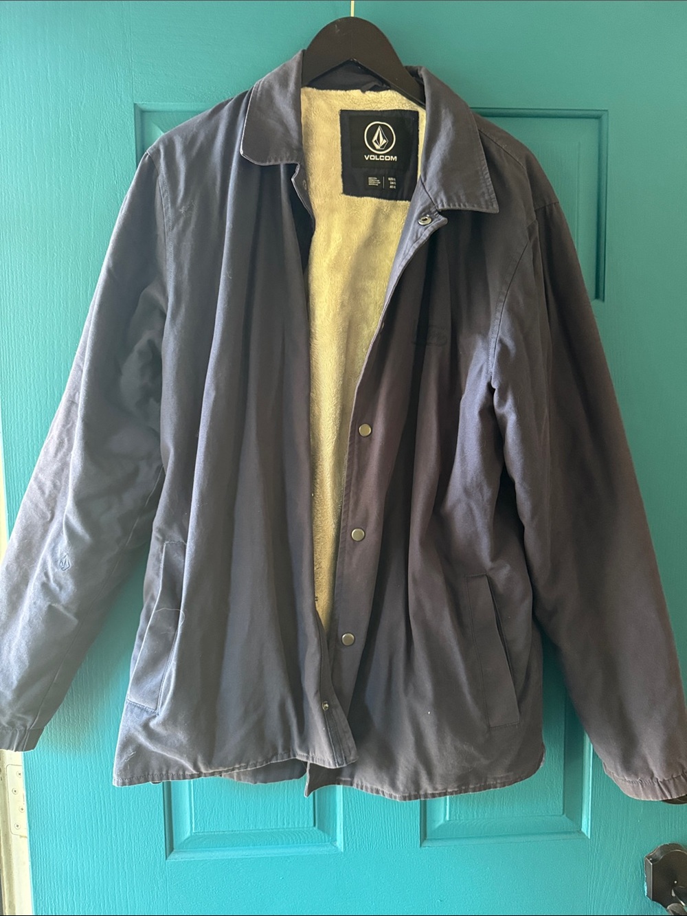 Volcom Men's Dark Blue Sherpa-Lined Coach Jacket